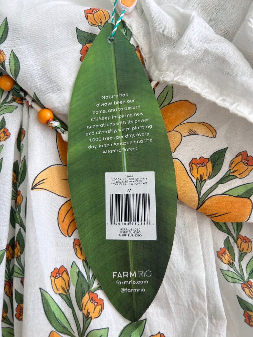 Farm Rio Tropical Lightness White/Yellow Floral Maxi Dress Size Medium NWT - Picture 11 of 13